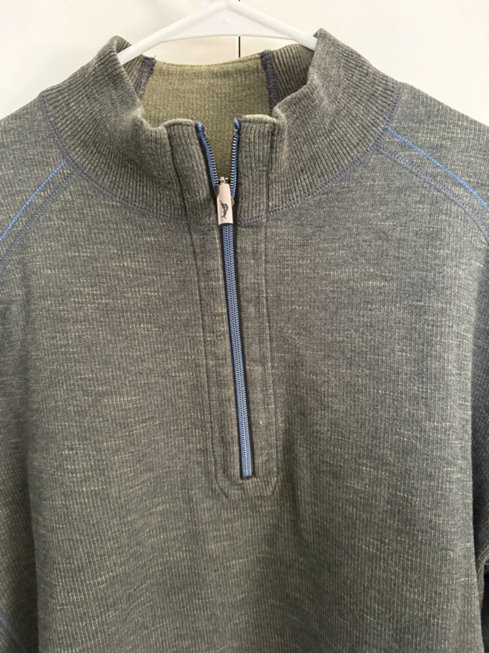 Tommy Bahama Olive Reversible Quarter Zip - Picture 5 of 8